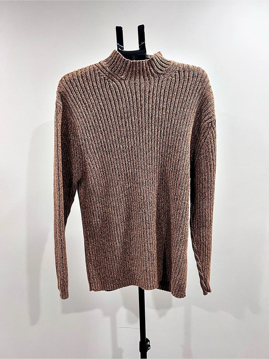 St. John's Bay Sweaters - Vintage St. John’s Bay Ribbed Knit Mock Neck Sweater Brown 100% Cotton